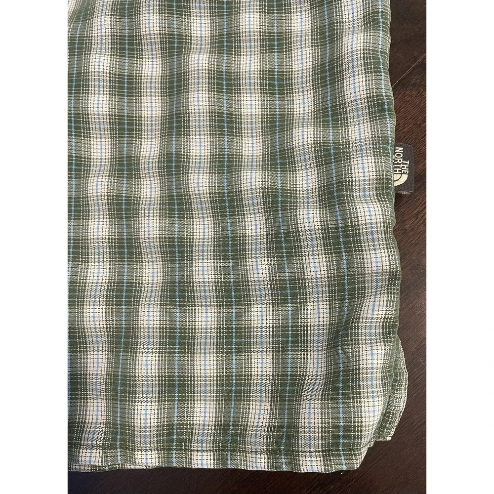 The North Face Button Up Shirt Mens Lg Green Plaid Short Sleeve Hiking Gorpcore